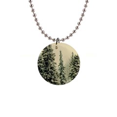 Winter Snow Frost Landscape Forest Trees Woods 1  Button Necklace by danenraven