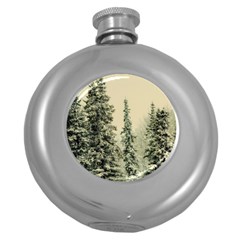 Winter Snow Frost Landscape Forest Trees Woods Round Hip Flask (5 Oz) by danenraven