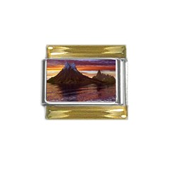 Sunset Island Tropical Sea Ocean Water Travel Gold Trim Italian Charm (9mm)