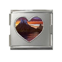 Sunset Island Tropical Sea Ocean Water Travel Mega Link Heart Italian Charm (18mm)