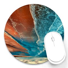 Sea Ocean Coastline Coast Sky Clouds Beach Sand Round Mousepad by danenraven