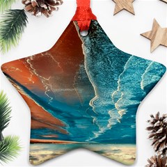 Sea Ocean Coastline Coast Sky Clouds Beach Sand Ornament (star) by danenraven