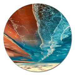 Sea Ocean Coastline Coast Sky Clouds Beach Sand Magnet 5  (round) by danenraven