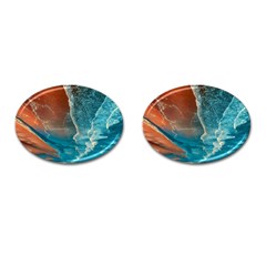 Sea Ocean Coastline Coast Sky Clouds Beach Sand Cufflinks (oval) by danenraven