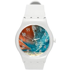 Sea Ocean Coastline Coast Sky Clouds Beach Sand Round Plastic Sport Watch (m) by danenraven