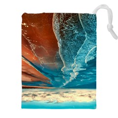 Sea Ocean Coastline Coast Sky Clouds Beach Sand Drawstring Pouch (4xl) by danenraven