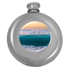 Beach Sea Waves Water Ocean Landscape Nature Round Hip Flask (5 Oz) by danenraven