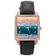 Beach Sea Waves Water Ocean Landscape Nature Rose Gold Leather Watch  by danenraven