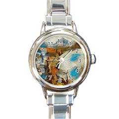 Abstract Mountains Landscape Tabloid Texture Round Italian Charm Watch by danenraven