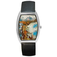 Abstract Mountains Landscape Tabloid Texture Barrel Style Metal Watch by danenraven