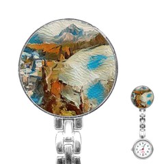 Abstract Mountains Landscape Tabloid Texture Stainless Steel Nurses Watch