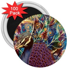 Peacock Mixed Media Bird Animal 3  Magnets (100 Pack) by danenraven