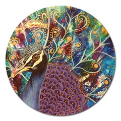 Peacock Mixed Media Bird Animal Magnet 5  (round) by danenraven