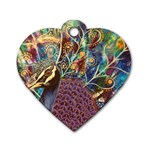 Peacock Mixed Media Bird Animal Dog Tag Heart (One Side) Front