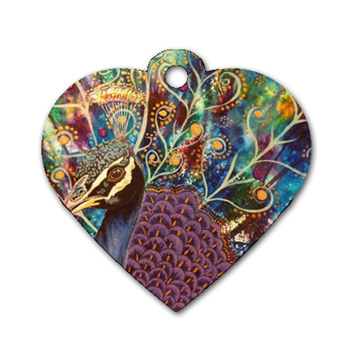 Peacock Mixed Media Bird Animal Dog Tag Heart (One Side)