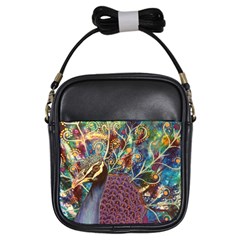 Peacock Mixed Media Bird Animal Girls Sling Bag by danenraven