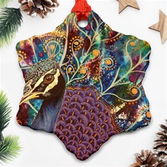 Peacock Mixed Media Bird Animal Snowflake Ornament (two Sides) by danenraven