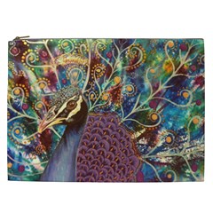 Peacock Mixed Media Bird Animal Cosmetic Bag (xxl) by danenraven