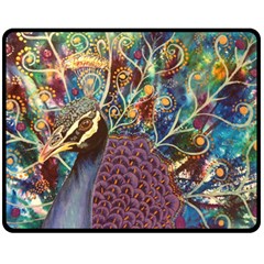 Peacock Mixed Media Bird Animal Double Sided Fleece Blanket (medium)  by danenraven