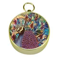 Peacock Mixed Media Bird Animal Gold Compasses by danenraven