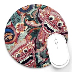 Indonesia Bali Batik Fabric Impression Patterns Round Mousepad by danenraven