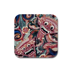 Indonesia Bali Batik Fabric Impression Patterns Rubber Square Coaster (4 Pack) by danenraven