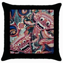 Indonesia Bali Batik Fabric Impression Patterns Throw Pillow Case (black) by danenraven