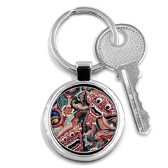 Indonesia Bali Batik Fabric Impression Patterns Key Chain (round) by danenraven