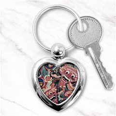 Indonesia Bali Batik Fabric Impression Patterns Key Chain (heart) by danenraven