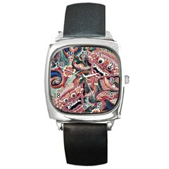 Indonesia Bali Batik Fabric Impression Patterns Square Metal Watch by danenraven