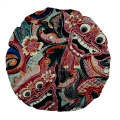 Indonesia Bali Batik Fabric Impression Patterns Large 18  Premium Round Cushions by danenraven