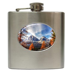 Dolomites Mountains Alps Alpine Trees Conifers Hip Flask (6 Oz) by danenraven