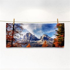 Dolomites Mountains Alps Alpine Trees Conifers Hand Towel by danenraven