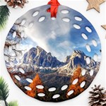 Dolomites Mountains Alps Alpine Trees Conifers Ornament (Round Filigree) Front