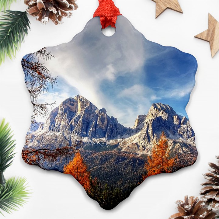 Dolomites Mountains Alps Alpine Trees Conifers Snowflake Ornament (Two Sides)