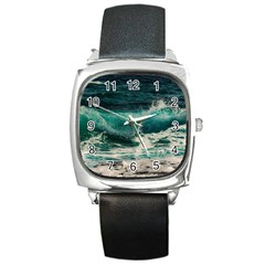 Sea Ocean Waves Seascape Beach Square Metal Watch by danenraven