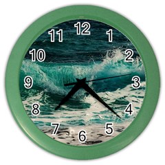 Sea Ocean Waves Seascape Beach Color Wall Clock by danenraven