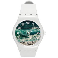 Sea Ocean Waves Seascape Beach Round Plastic Sport Watch (m) by danenraven