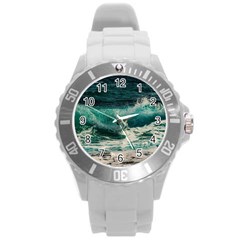 Sea Ocean Waves Seascape Beach Round Plastic Sport Watch (l) by danenraven