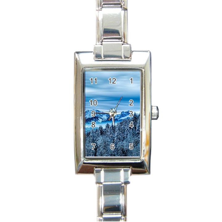 Winter Forest Mountain Snow Nature Alpine Trees Rectangle Italian Charm Watch