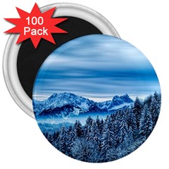 Winter Forest Mountain Snow Nature Alpine Trees 3  Magnets (100 Pack) by danenraven