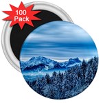 Winter Forest Mountain Snow Nature Alpine Trees 3  Magnets (100 pack) Front