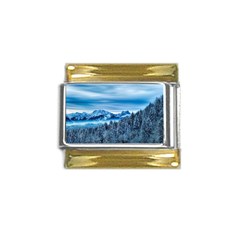 Winter Forest Mountain Snow Nature Alpine Trees Gold Trim Italian Charm (9mm) by danenraven