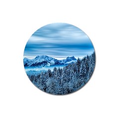 Winter Forest Mountain Snow Nature Alpine Trees Magnet 3  (round) by danenraven