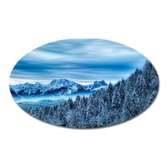 Winter Forest Mountain Snow Nature Alpine Trees Oval Magnet by danenraven