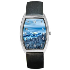 Winter Forest Mountain Snow Nature Alpine Trees Barrel Style Metal Watch by danenraven