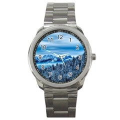 Winter Forest Mountain Snow Nature Alpine Trees Sport Metal Watch by danenraven