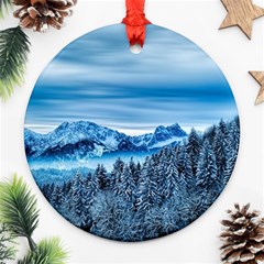 Winter Forest Mountain Snow Nature Alpine Trees Round Ornament (two Sides) by danenraven