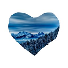 Winter Forest Mountain Snow Nature Alpine Trees Standard 16  Premium Heart Shape Cushions by danenraven