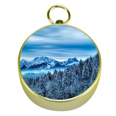 Winter Forest Mountain Snow Nature Alpine Trees Gold Compasses by danenraven